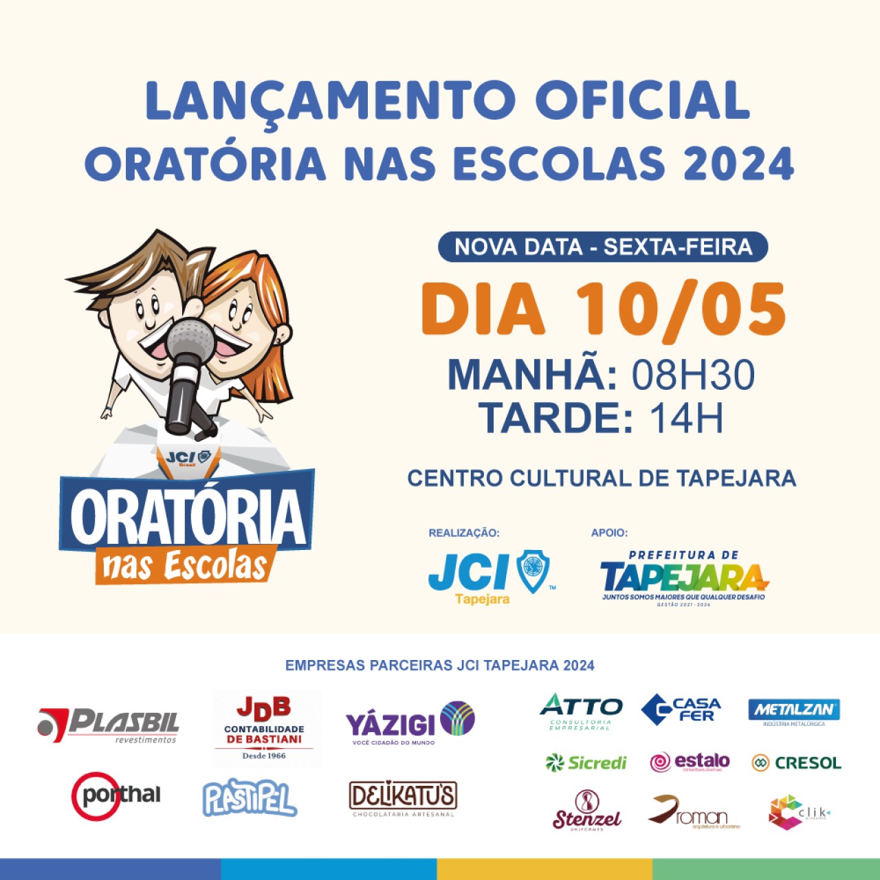 JCI Tapejara confirma nova data para o lançamento do Projeto Oratória nas Escolas 2024: 10 de maio