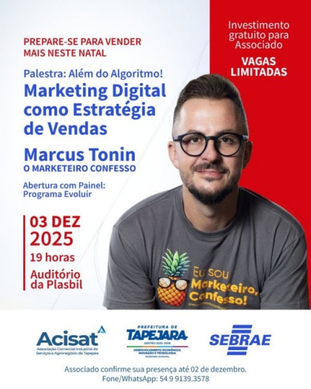 Acisat promove palestra sobre marketing digital nesta quarta-feira (03)