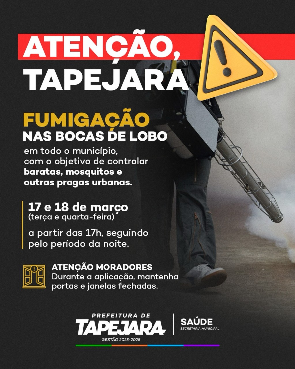 Tapejara terá fumigação em bocas de lobo nesta terça e quarta-feira