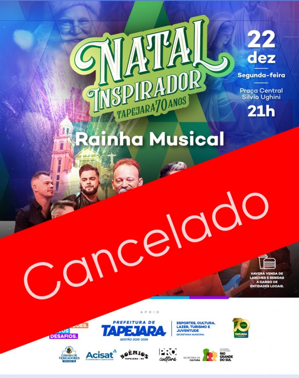 Show da banda Rainha Musical em Tapejara é cancelado devido à chuva