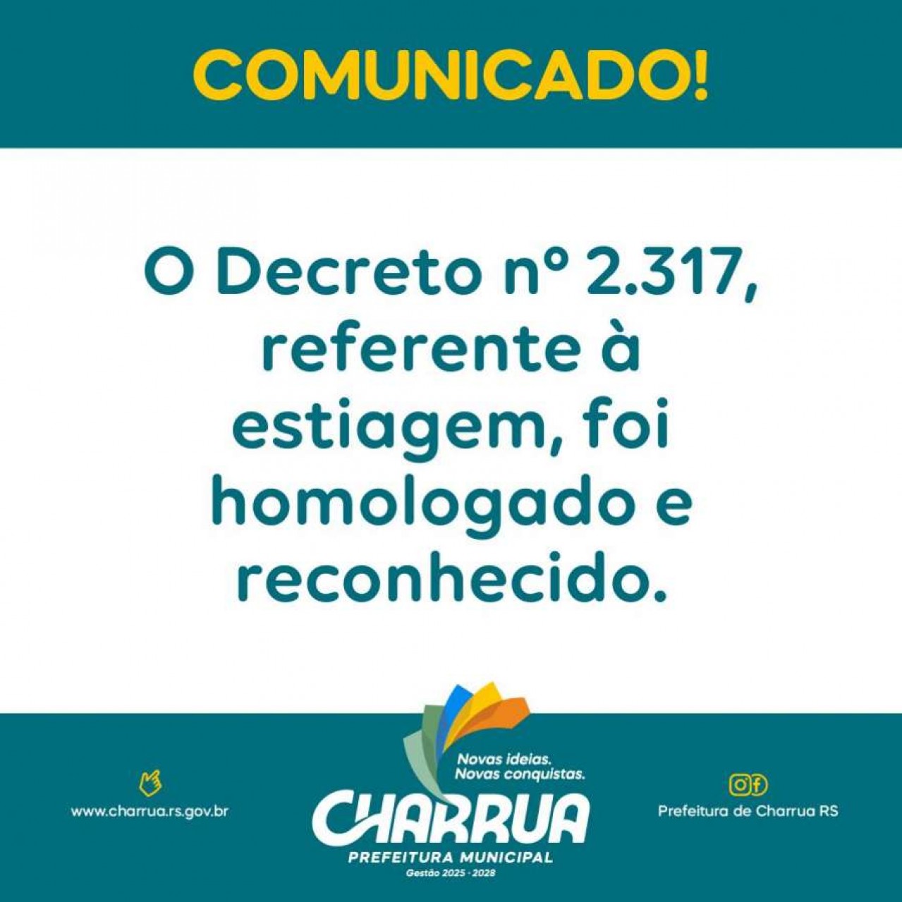 Charrua tem decreto de estiagem homologado pelo estado e reconhecido pela União