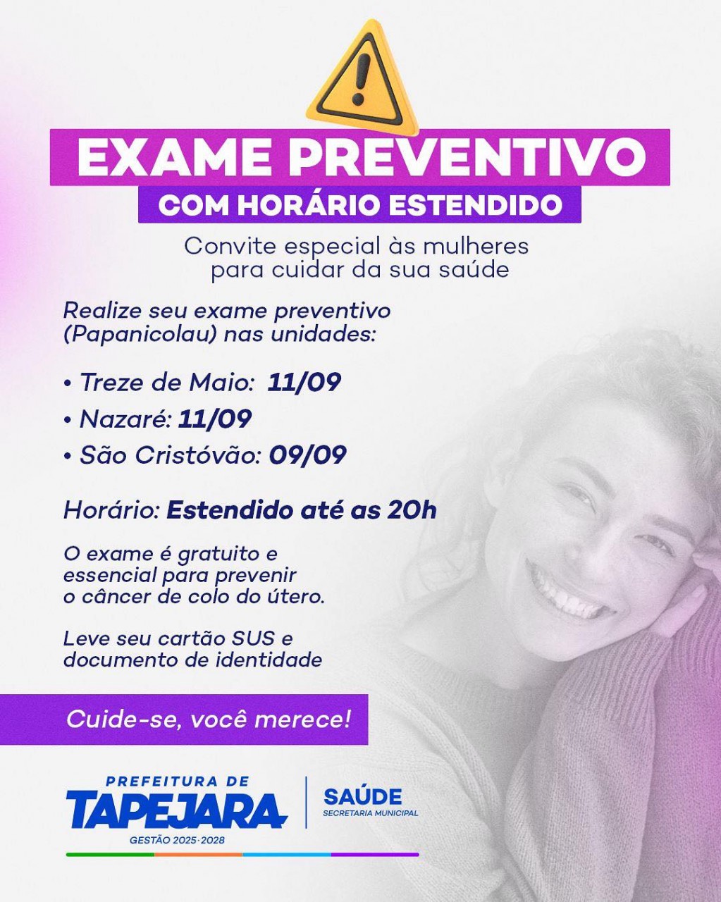 Tapejara promove exame preventivo com horário estendido para mulheres