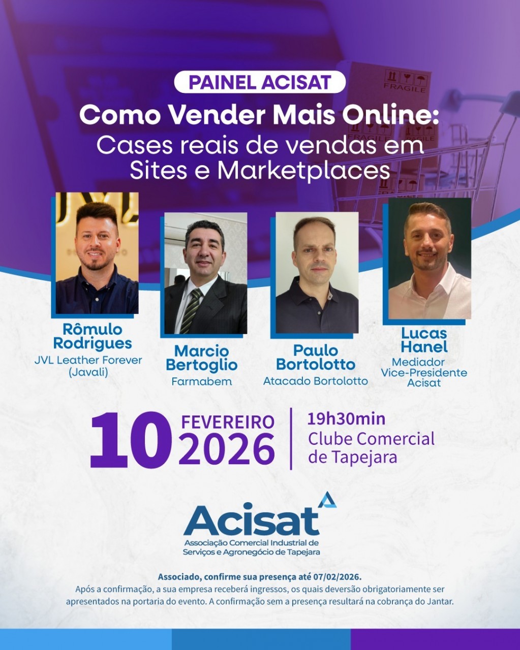 Em fevereiro, Acisat promove painel sobre vendas online em Tapejara