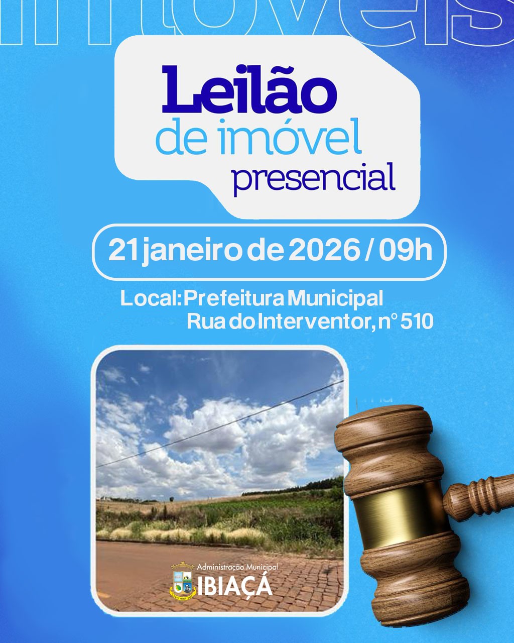 Prefeitura de Ibiaçá realiza leilão de terreno avaliado em R$ 1 milhão