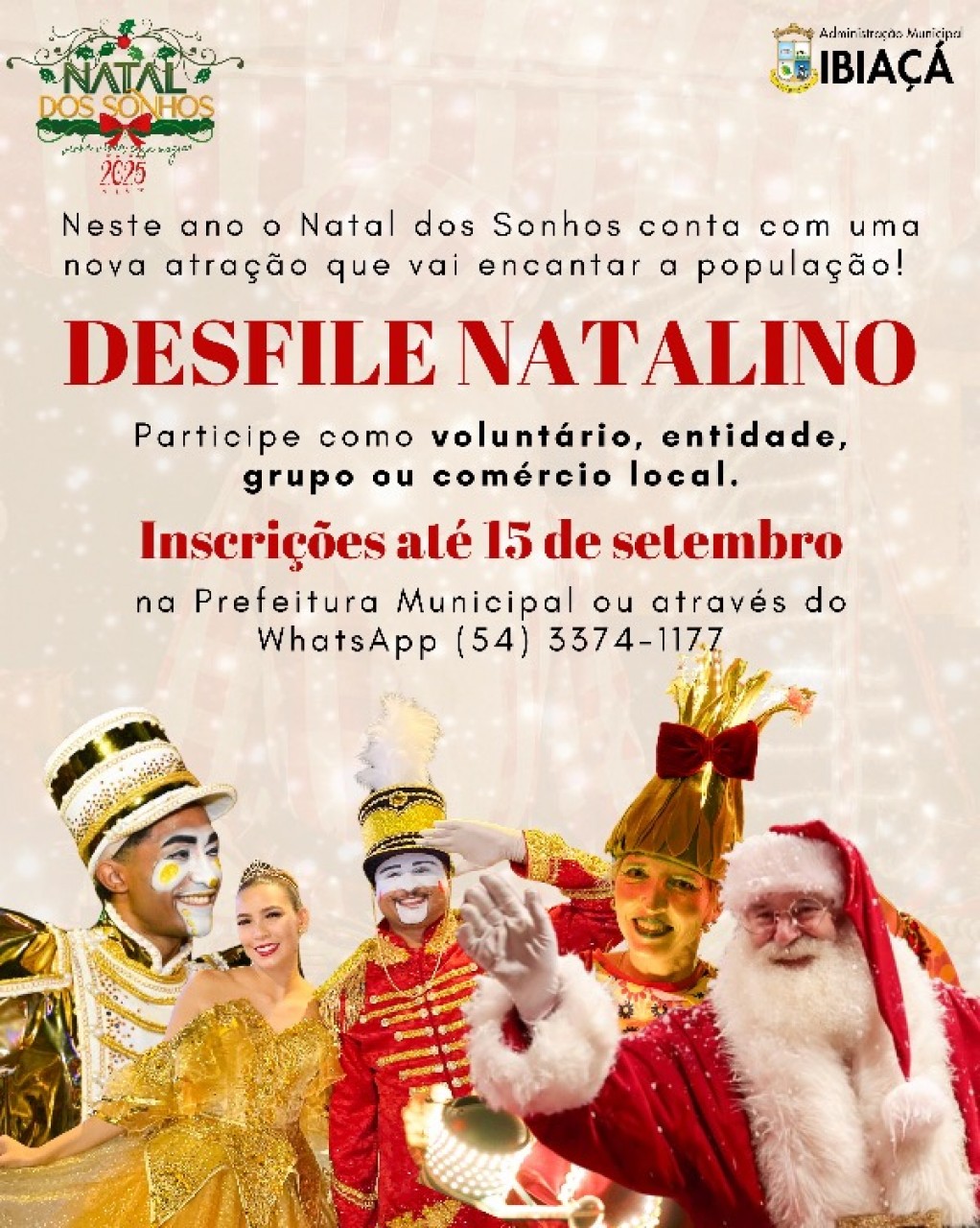 Abertas inscrições para o 1º Desfile de Natal de Ibiaçá